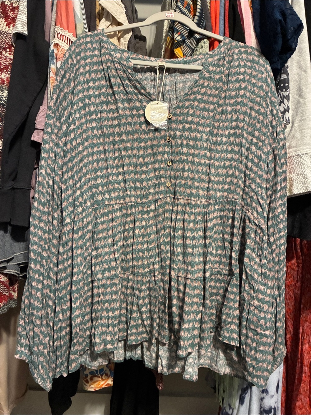 New! ODDY Teal & Pink Patterned Peplum Tunic 1XL